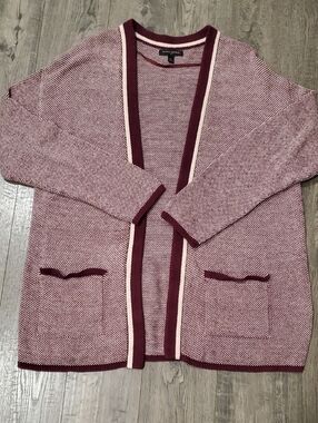 Banana Republic Burgundy Open-Front Cardigan with Cream Trim